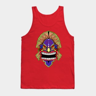 Tiki Mask Wooden Hair Tank Top